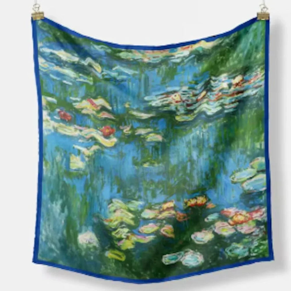 Monet Water Lilies Square Scarf Silk Feel Art Print 20.75